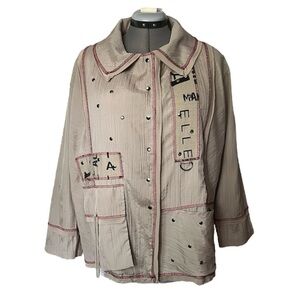 Tara Vao designer mixed media lightweight snap front jacket M